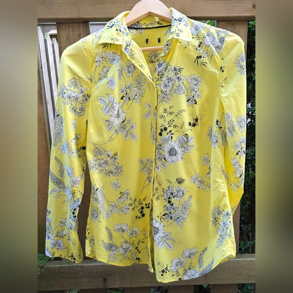 Yellow Floral Patterened Cotton Shirt Small Size No Brand Label - Picture 8 of 10